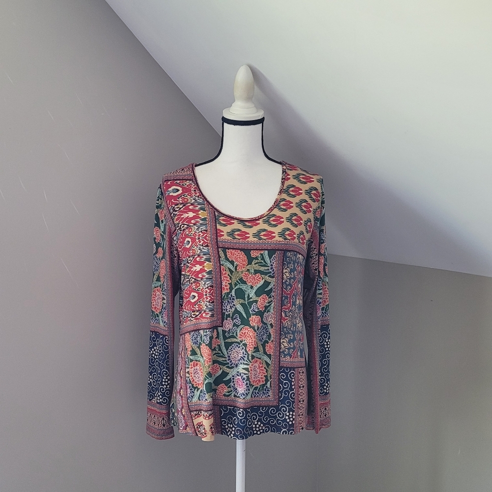 Johnny Was Jules Patchwork Long Sleeve Swing Top - image 1